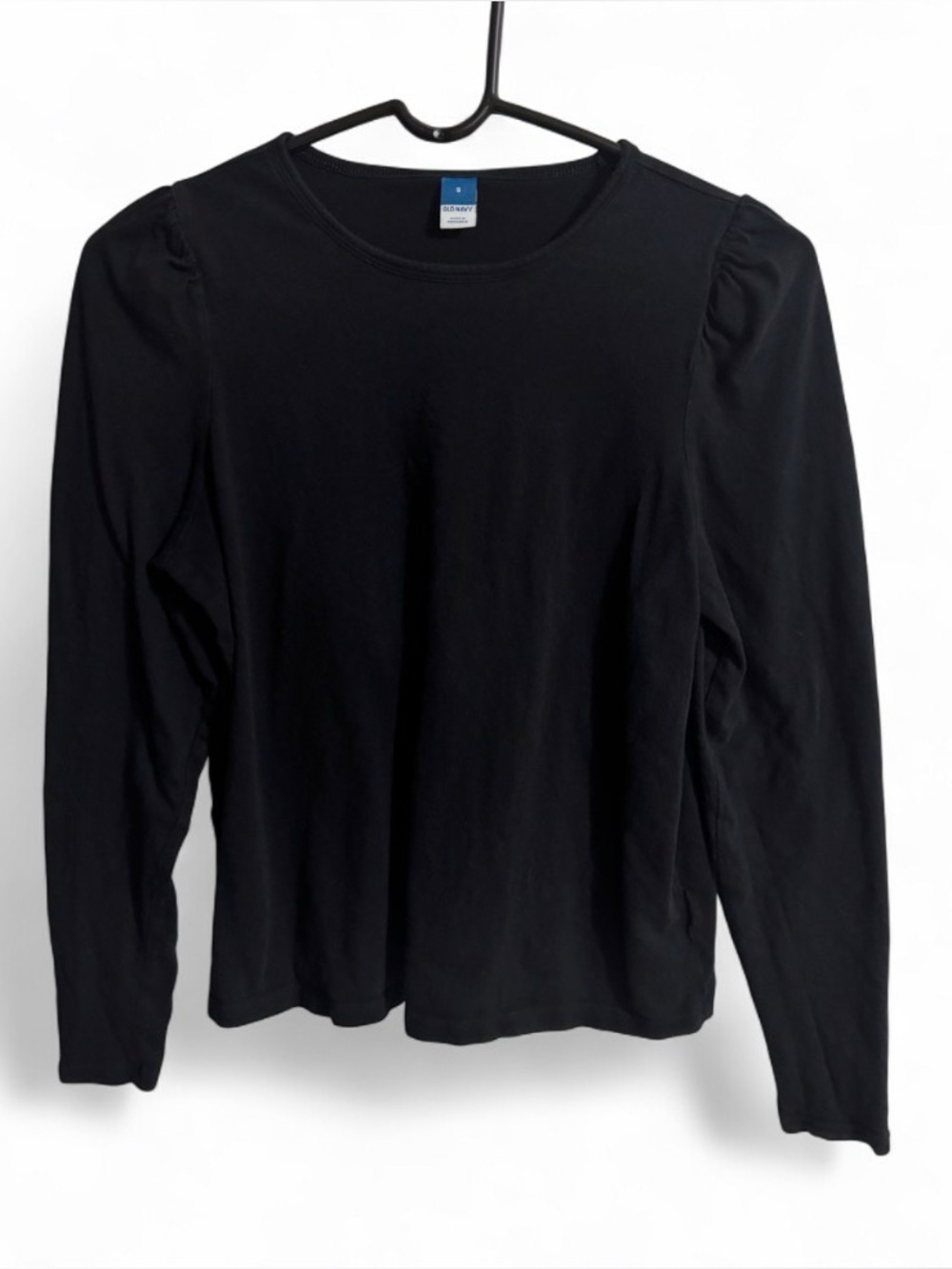 Old Navy Black Puff Shoulder Long Sleeve Crew Neck Tee Top
